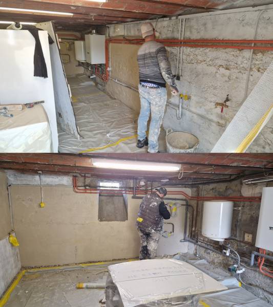 Réfection d'enduits dans une cave à Oullins pierre benite près de Lyon